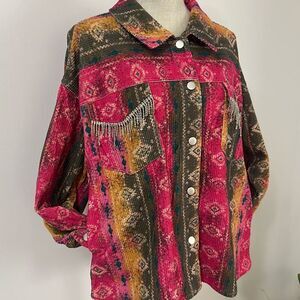 Savanna Jane Patterned Rhinestone Pocket Detail Jacket Women’s Size 1X